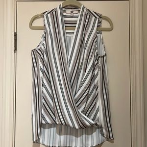 Etcetera Drape front Striped Sleeveless Blouse with zipper detail